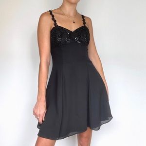 90s Vintage Embellished Mini Babydoll Dress Black